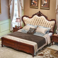 Lit king-size en bois massif de style européen Santafy, dossier de style américain, écologique, luxe classique, sculpté, antique foncé