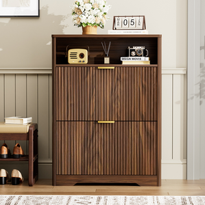 Solid Wood Modern <b>Shoe</b> Cabinet <b>Storage</b> Entryway Hidden <b>Shoes</b> 2 Flip Drawers Tall Free Standing <b>Shoe</b> Organizer <b>Rack</b> Foyer - Product Image 5