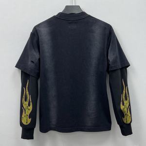 Wholesale 300gsm <b>Shirt</b> Heavyweight Drop Shoulder Screen Print T <b>Shirt</b> Acid Wash Double Layer Long Sleeve T-<b>shirts</b> Pour Hommes - Product Image 2