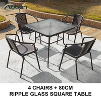 Ensemble de meubles de patio extérieur en rotin PE, table et chaises avec quatre chaises et plateau rond en verre de 60 cm pour jardin et patio