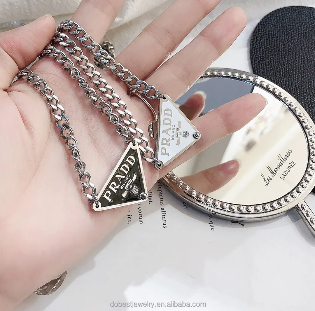 Wholesale Price Thick Chunky Stainless Steel Cuban Chain Triangle Branded Charm Necklace for Women