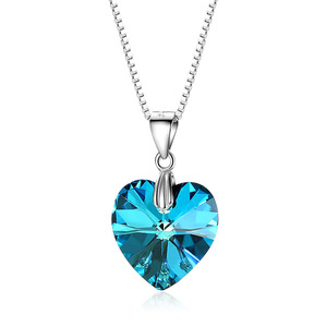 S925 conjunto de cristal en forma de corazón de plata esterlina collar con colgante de corazón azul para mujer - Product Image 4