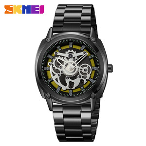 Skmei Men's Mechanical Watch Stainless Steel Strap Black 3D Dial Quartz Movement Water Resistant 10m - Product Image 1