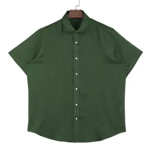 Wholesale Summer Men's Casual Shirts Custom Solid Color Linen Short-sleeved Shirts