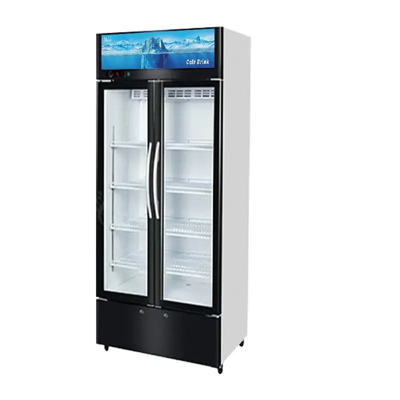 MUXUE economico doppia porta vetro display frigo display frigorifero display verticale congelatore raffreddamento diretto