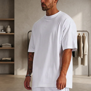 Camiseta de Algodón Grueso con Logotipo Personalizado, Cuello Redondo, Manga Corta, Lisa, Básica, Informal, de Primera Calidad, para Hombre, Verano - Product Image 1