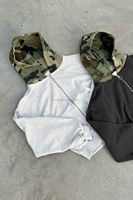 Sweat-shirt à capuche personnalisé en coton French Terry épais 460 GSM, double fermeture éclair, doublure camouflage, pour hommes