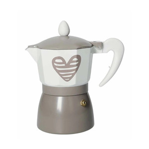 Caffettiera in Alluminio a Tre Tazze Grigio Tortora con Design a Cuore per Espresso da Fornello - Product Image 1