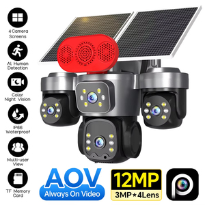 Caméra de sécurité CCTV solaire extérieure 12MP 4 objectifs PTZ, <span class=keywords><strong>surveillance</strong></span> 24/7, détection humaine IA, vision nocturne couleur, audio bidirectionnel, IP66 - Product Image 1