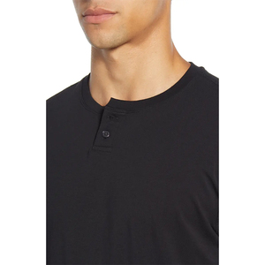 High Quality Loose Fit Button up Custom Printing Logo Pima Cotton Black Men's Shirt <strong>Henley</strong> Long Sleeve <strong>TShirt</strong> - Product Image 2