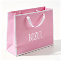 Sacs en papier cadeau rose avec logo personnalisé, sacs en papier avec poignée en satin de plusieurs tailles pour les magasins de vêtements