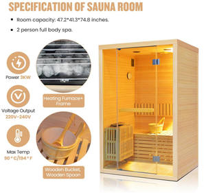 غرفة ساونا منزلية فاخرة مخصصة عالية الجودة لشخصين، غرفة ساونا تقليدية بالبخار الرطب - Product Image 3