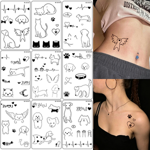 10 Pezzi Tatuaggi Temporanei Minimalisti con Linee Nere di Animali, Adesivi per Tatuaggi Finti di Gatti, Cani, Zampe e Cuori, Impermeabili, Piccoli Decorazioni per il Corpo - Product Image 2