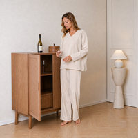 Ensemble de pyjama en coton modal pour femme, col en V, haut ample à manches longues, pantalon large, vêtements de nuit confortables, vêtements de détente, SOFT25