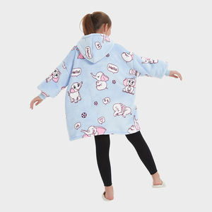 Premium Custom Oversize Warm Soft Cozy Fleece Sherpa Elephant Print Kids Winter Wearable Hoodie Manta con bolsillo grande - Product Image 6