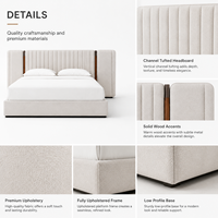 Lit plateforme moderne japonais en bois massif sculpté à la main avec capitonnage vertical, ensemble de meubles haut de gamme pour chambre principale d'hôtel