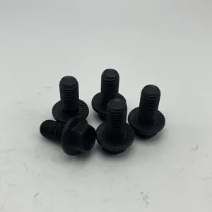 Full Threaded Black Hexagonal Flange Toothed Bolt With Tooth