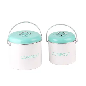 Compost Bucket for Kitchen SS201 for lid and Iron for body Food Scraps Cream Counter top Compost Bin