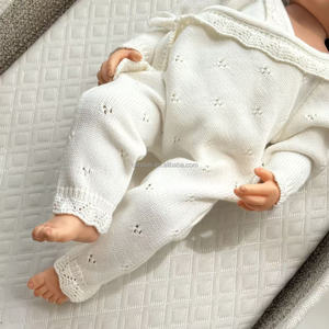 Low MOQ Custom Long Legs Wrap Style Lace Hem Romper <strong>Newborn</strong> Spring Sweaters <strong>Outfit</strong> Baby Girl Precious Soft Cotton Bodysuit - Product Image 3