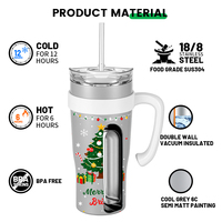 Juego de Botellas de Agua Navideñas de 1100 ml, Doble Pared, Acero Inoxidable 304, Revestimiento Cerámico, con Asa, Vaso Premium para Regalos Empresariales