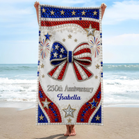 Serviette de plage en microfibre surdimensionnée, motif drapeau 250e anniversaire, séchage rapide, résistante au sable, légère et très absorbante – Vente en gros