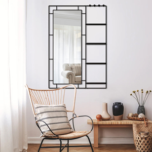 BEAUTME <span class=keywords><strong>specchio</strong></span> da bagno nero per sopra il lavandino, rettangolo incorniciato specchi da parete <span class=keywords><strong>con</strong></span> supporto di stoccaggio bagno <span class=keywords><strong>con</strong></span> mensola e ganci - Product Image 5