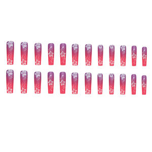 Vente en gros Nouveau style de longue ballerine ongles magnifiques brillants rose violet étincelant fleur de cerisier dégradé ongles Long style - Product Image 3