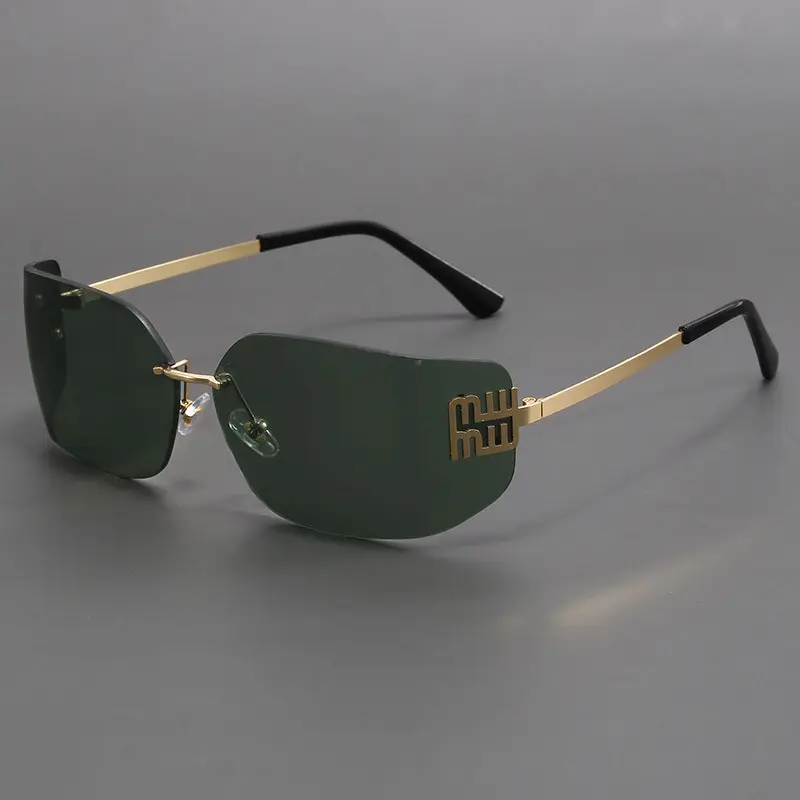 نظارات شمسية نسائية مربعة بلا حواف من علامة تجارية فاخرة بإطار معدني كلاسيكي Y2K UV400 نظارات شمسية ستيمبنك
