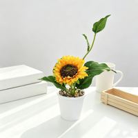 Plante artificielle de tournesol en pot, faux bonsaï de tournesol, petite fleur artificielle en pot pour la décoration de la maison, du bureau ou de la table, OEM personnalisé