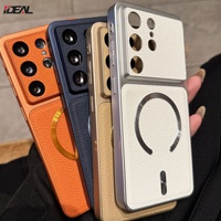 Étui de téléphone magnétique en cuir PU en gros pour Samsung S26 S24 S25 Ultra, compatible avec la recharge sans fil, protection intégrale de l'objectif, antichoc
