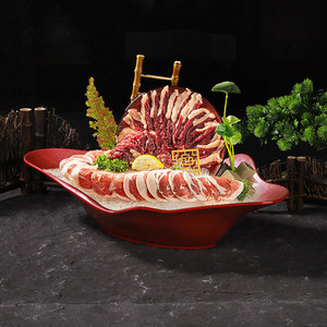 Hot pot style montagne, bœuf séché frais, plateau de glace, bœuf gras fraîchement tranché, plateau spécial pour fruits de mer d'hôtel, saumon - Product Image 2