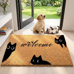 Tapis d'entrée Vast Ocean Welcome, imitation fibre de coco, antidérapant, pour intérieur, avec motif de chat mignon - Product Image 1