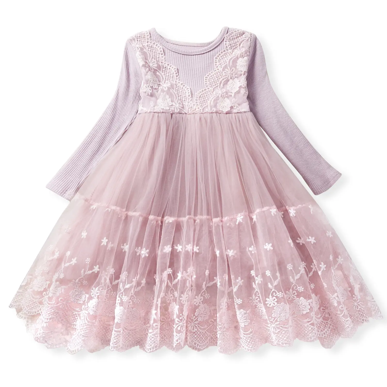Spring Fall Children's Dress Girl Sweet Fashion Cotton Lace Long Sleeve Princess Dresses 2-6 Y Girl dress Kids Clothing