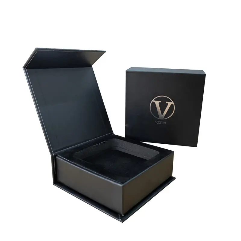 Pacchetto regalo guangdong nero opaco argento timbro logo gioielli di lusso confezione regalo magnetica supporto per inserto in eva