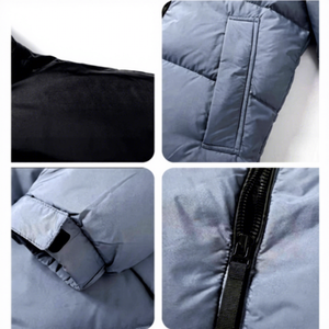 Veste d'hiver pour homme à capuche, rembourrée, coupe-vent, fermeture éclair, style décontracté, coupe régulière, couleur contrastée - Product Image 4