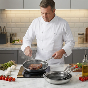 Ensemble de casseroles en céramique antiadhésive en acier inoxydable triple couche 304, poêles à frire 20/24/28 cm, ustensiles de cuisine, poêle à frire en nid d'abeille - Product Image 6