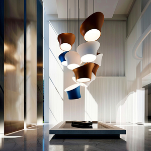Custom Steel 3D Printed LED Pendant Lamp Blue Shade Modern Multicolored Sculptural Design <b>Waterproof</b> Dimmable Large Size - Product Image 2