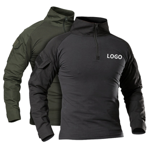 Camiseta de Hombre con Cierre de Cremallera, Color Negro Verde Oliva, Tejido Transpirable de Poliéster, Color Sólido, Diseño con Bolsillo Frontal con Logotipo, Corte Regular - Product Image 1