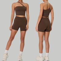 Haut de yoga à bretelles asymétriques short taille haute ensemble de leggings évasés femmes entraînement de fitness course à pied séchage rapide sensation nue