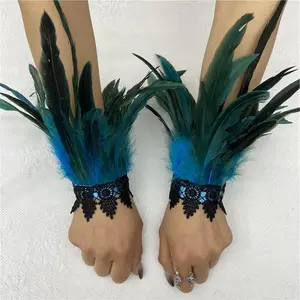 Lace Feather Wrist Set Gothic Carnival Feather Arm Set Long Gloves Party Halloween Cosplay Costume Accessories