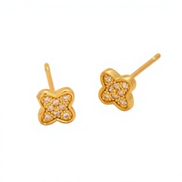 Boucles d'oreilles clous trèfle à quatre feuilles porte-bonheur pour femme, incrustées de zircon, classiques, petites, délicates, élégantes, parfaites pour le quotidien, transfrontalières