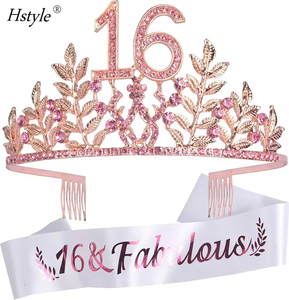 Hstyle superventas 6th 18th Birthday Tiara y Sash 18th Fabulous Sash y Crystal Tiara Decoraciones de <span class=keywords><strong>cumpleaños</strong></span> para niñas - Product Image 4