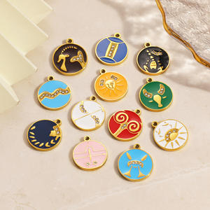 Colgante de Acero Inoxidable con Incrustaciones de Diamantes de Imitación, Diseño de Doce Constelaciones, Accesorios de Joyería DIY, Amuleto de Regalo Unisex - Product Image 1