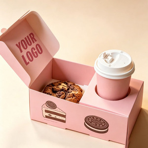 Scatola per Biscotti Personalizzata di Grado Alimentare con Tazza da Caffè, Scatola Biodegradabile Rettangolare Pieghevole per Dolci e Torte da Asporto - Product Image 6
