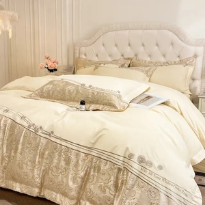 Bộ chăn ga gối đệm cao cấp 100% cotton hữu cơ tự nhiên 4 trong 1, màu vàng, may đo theo kích thước King/Queen - Product Image 6