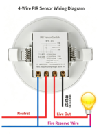 Détecteur de mouvement infrarouge encastré au plafond avec temporisation, pour usage domestique et professionnel, capteur radar infrarouge à détection de lumière 3-6m