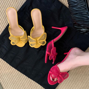 Sandales à talons hauts en daim pour femme, style mules à bout ouvert, avec empeigne en maille, sexy et tendance - Product Image 5