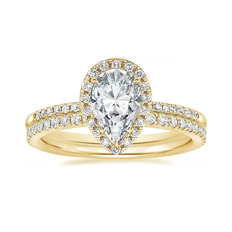 SGARIT Wholesale Jewelry 9-18K Gold 2.00CT VVS Pear Cut Vintage Moissanite Ring Set Ladies Micro Pave Side Diamond Wedding Ring