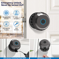 Serrure de porte de chambre sans clé avec bouton à boule, serrure de porte intelligente sans fil avec empreinte digitale et application Tuya