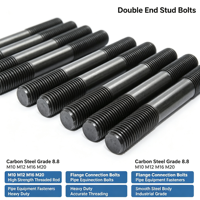 Grade 8.8 Carbon Steel Double End Stud Bolt, M10 M12 M16 M20 Threaded Rod for Flange & Pipe Connection